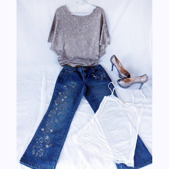 Blue Identity floral BLING blue jeans - Picture 6 of 6